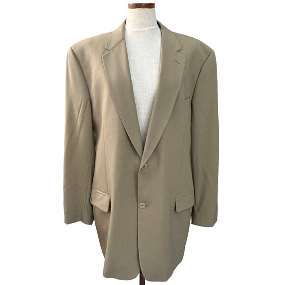 Calvin Klein 100% Silk Blazer Sport Coat Tan Beige 44 Long Suit Jacket Formal - Picture 1 of 15